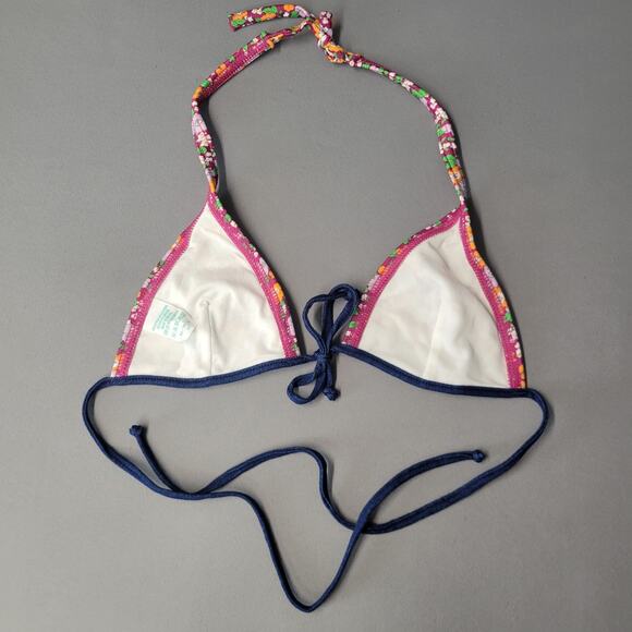 Agua Doce Brazilian Cheeky Bikini Swimsuit Womens M Triangle Top Floral Denim - Picture 9 of 16